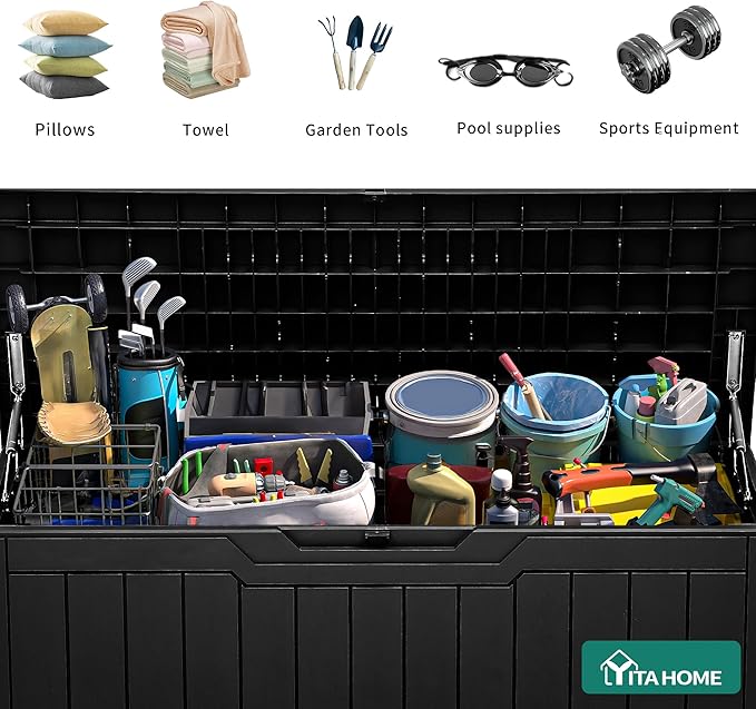 YITAHOME 80 Gallon Resin Deck Box, Weather Resistant Outdoor Storage Box, Lockable Indoor Outdoor Storage for Supplies and Essentials, Black