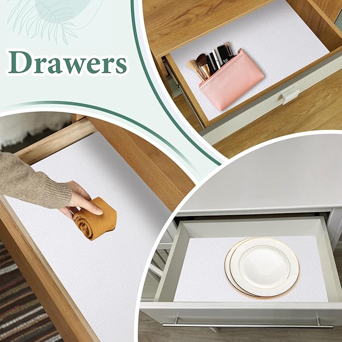 Drawer and Shelf Liner for Kitchen Cabinet: 23 in X 20 Ft Non Slip Waterproof Shelf Paper Non Adhesive Refrigerator Liners White Easy Liners for Bathroom Cupboard with Knife Tape Measure