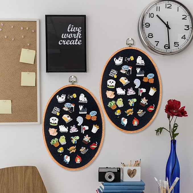 Pin Display Board Fabric Enamel Pin Boards Wall Hanging Brooch Earrings Necklace Jewelry Holder Organizer Display Storage for Home and Holiday(Black,11.4" X 8.6",1)