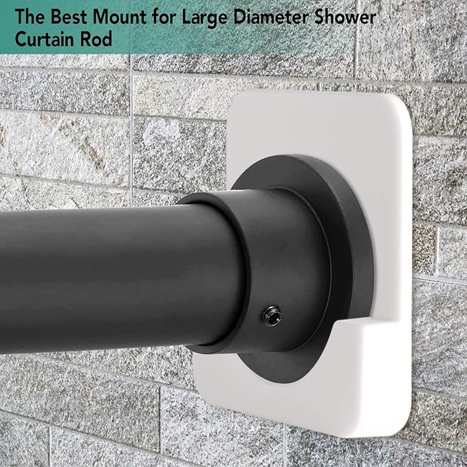 Shower Curtain Rod Holder for Wall Mount | Adhesive Shower Tension Rod Retainer for Tile | No Drilling | Stick On | 2 Pack, White (Shower Curtain Rod Not Included)