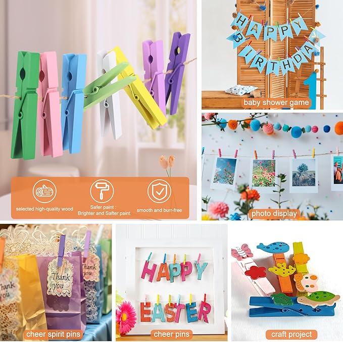 WAENLIR Colored Clothes pins 12 Color 2.9inch 50PCS, Colorful ClothesPins Wooden Clips for Photos Pictures Decorative Crafts, Decoration clothespins Clothing Hanging clothespins