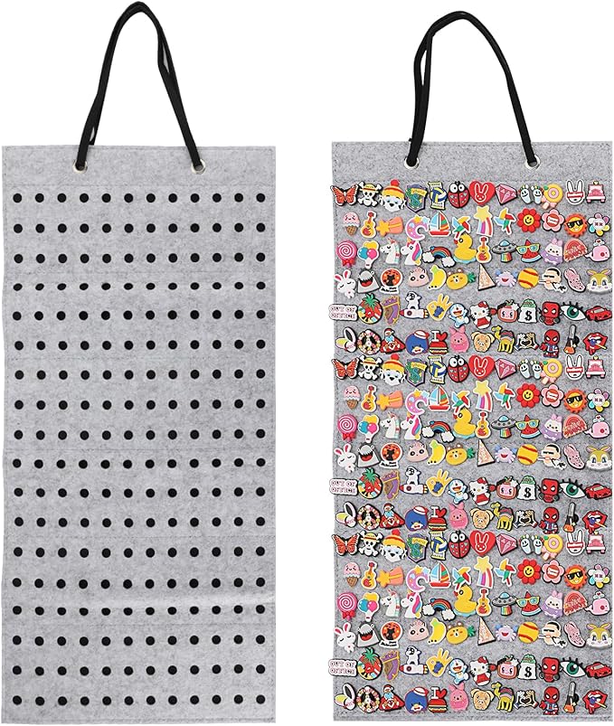 JUXYES Shoe Charms Organizer Wall Hanging Collection Holder With 216 Holes, Portable Decorative Croc Display Hanging Decoration Storage Organizer, Gray