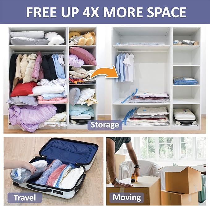 Cozy Essential 25 Pack Vacuum Storage Bags, Space Saver Bags (5 Jumbo/5 Large/5 Medium/5 Small/5 Roll) Compression for Comforters and Blankets, Pillow, Bedding, Sealer Clothes Storage,