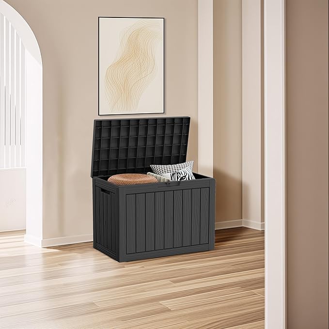 Outdoor Storage Box 45GAL Waterproof Resin Deck Box,UV-Resistant Lockable Package Delivery Bin for Garden Tools,Large Patio Outside Cushions,Pool Accessories Supplies,Chest,Furniture,Black
