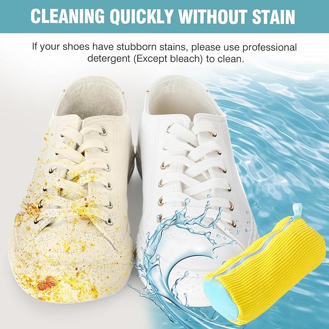 Shoe Washing Machine Bag, Shoe Laundry Bag for Washer and Dryer, Include Dry Net Bag, Reusable and Durable Zipper with Hook Design, Shoe Washing Bag for Sneaker (Yellow, 1 Pack)