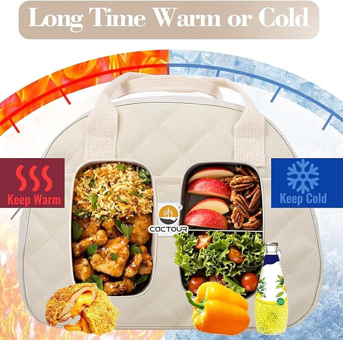Lunch Bag Women,Insulated Quilted Lunch Bag, Small Portable Cute Lunch Box,Cooler Bag Reusable Lunch Tote for Work/Travel/Picnic (Beige)