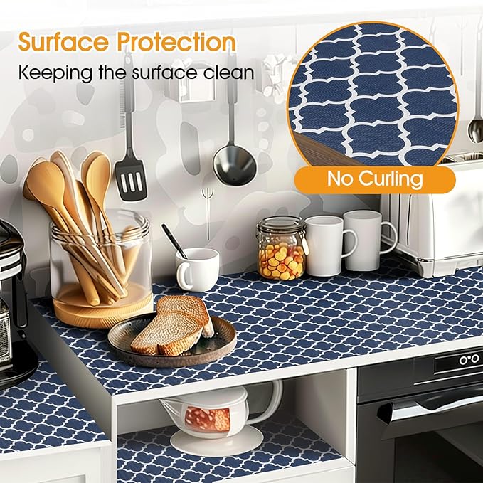 Shelf and Drawer Liner for Kitchen Cabinets Non-Adhesive, Strong Grip Non-Slip Thickened Cabinet Liners for Shelves, Waterproof Mats for Dresser Cupboard, Blue, 12 in x 30 Feet
