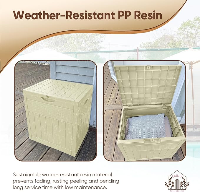 EHHLY 33 Gallon Deck Box, Small Outdoor Storage Box Waterproof, Lockable Secure Package Bin Delivery Box for Outside Front Porch, Patio Cushions Storage Box, Delivery Driver Snack Box for Porch, White