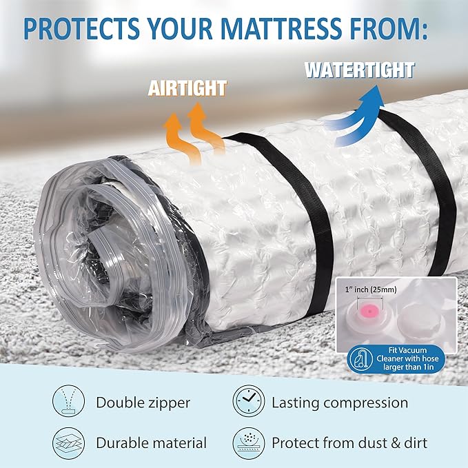 Storage Logic Queen/Full/Full-XL Foam Mattress Vacuum Bag for Moving, Vacuum Seal Mattress Bag with Straps