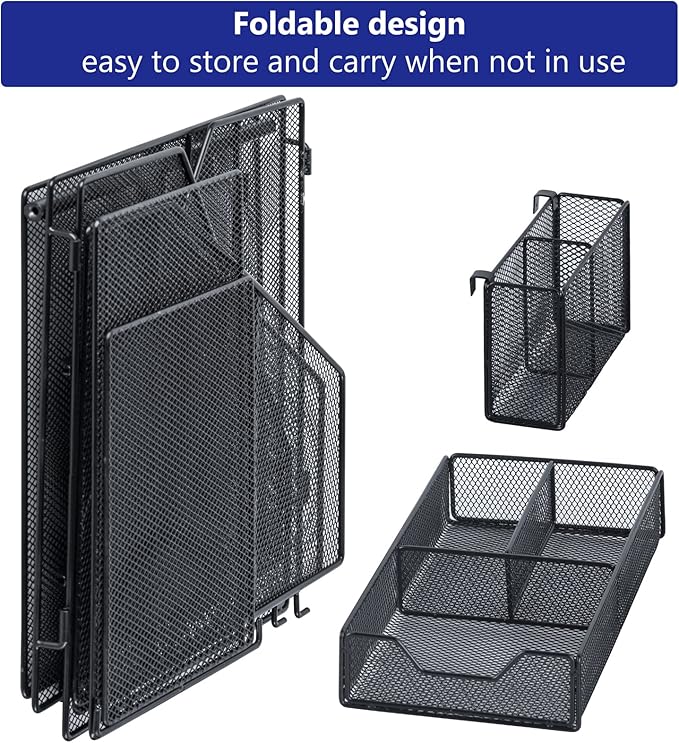 Topwey Desk Organizer, File Organizer for Desk with 2-Tier Paper Letter Tray, Drawer and 2 Pen Holder, Mesh Desktop Organization with Magazine Holder for Office Supplies