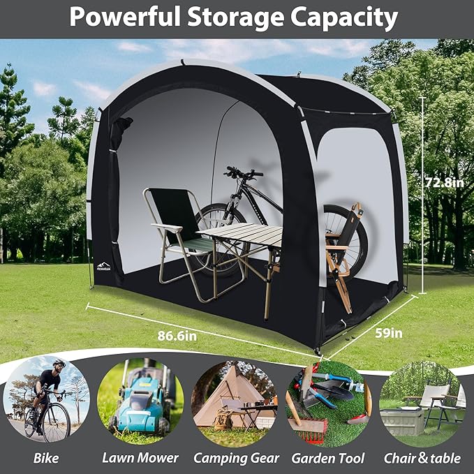 Bike Storage Shed Tent with Rain Fly, Enhanced Waterproof & Sun Protection Outdoor Storage for Bicycle, Motorcycle, Easy Setup Portable Shelter for Garden Tools, Lawn Mower (Extra Large)