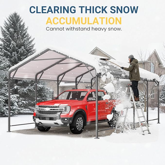 Wisteria Lane 12x20FT Metal Carport, Heavy Duty Carport Canopy with Reinforced Frame and Base for All-Weather, Outdoor Garage Car Port for Boats, Tractors, Pickup Trucks or Party, Dark Gray