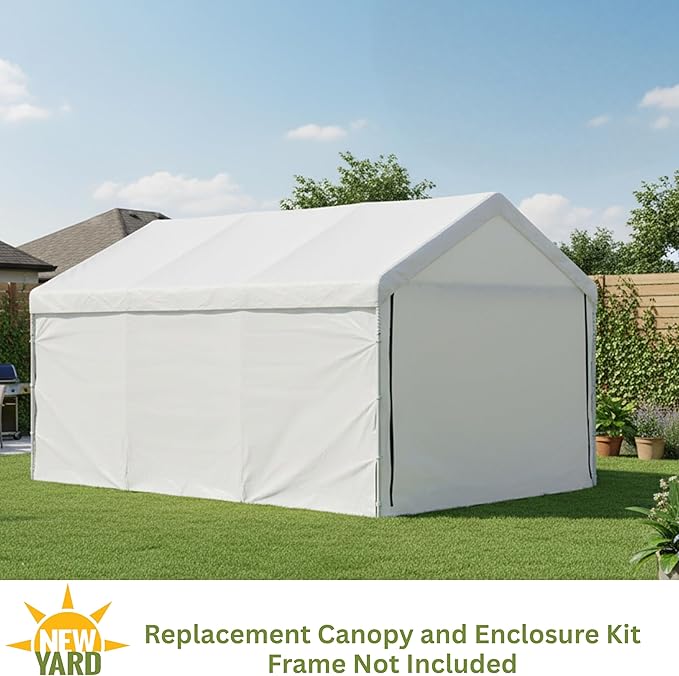 10x20 ft Carport Replacement Canopy Cover with Enclosure Kit - Heavy-Duty Waterproof Tarp with UV Protection, Easy Install Canopy Shelter Top with Sidewalls (Frame NOT Included)