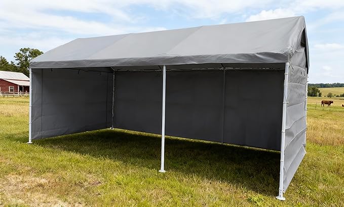 Rutile 10x20 Carport Replacement Sidewall, 180G PE Waterproof & UV Protected Sidewall Cover (Gray, Sidewall kit Panel Set of 4 w/o Mesh Windows)