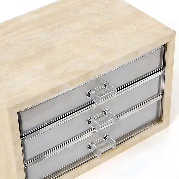 Natural Travertine Jewelry Box with 2 or 3 Drawer Organizers, Velvet Lined Storage for Rings and Necklaces (Small-3)