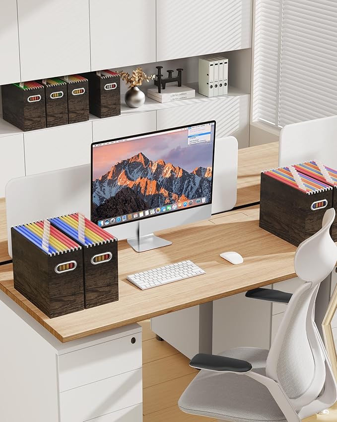 Oterri Cardboard File Organizer Box for Hanging File Folders Letter Size,File Box for Computer Desk,File Cabinet,Working Home,Office,Classroom (Brown Wood Grain Print, Letter Size - 8 Packs)