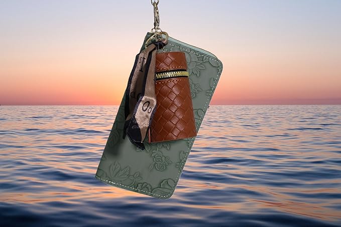 Lipstick storage bag with gold hardware key pendant, multifunctional mini bag, decorative scarf, can be hung on any bag, light brown