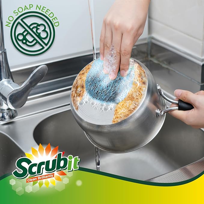 SCRUBIT 20 PK Steel Wool Soap Pads - [Updated Not-Kosher!] - Metal Scouring Cleaning Pads for Dishes, Pots and Ovens - Pre-Soaped scrubbing Pads for Easy Cleaning of Tough Kitchen Grease and Oil