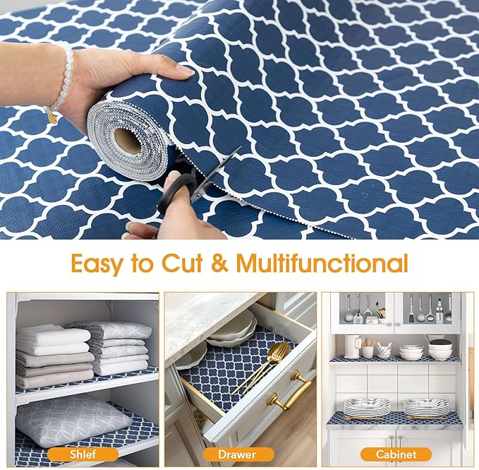 Shelf and Drawer Liner for Kitchen Cabinets Non-Adhesive, Strong Grip Non-Slip Thickened Cabinet Liners for Shelves, Waterproof Mats for Dresser Cupboard, Blue, 12 in x 10 Feet