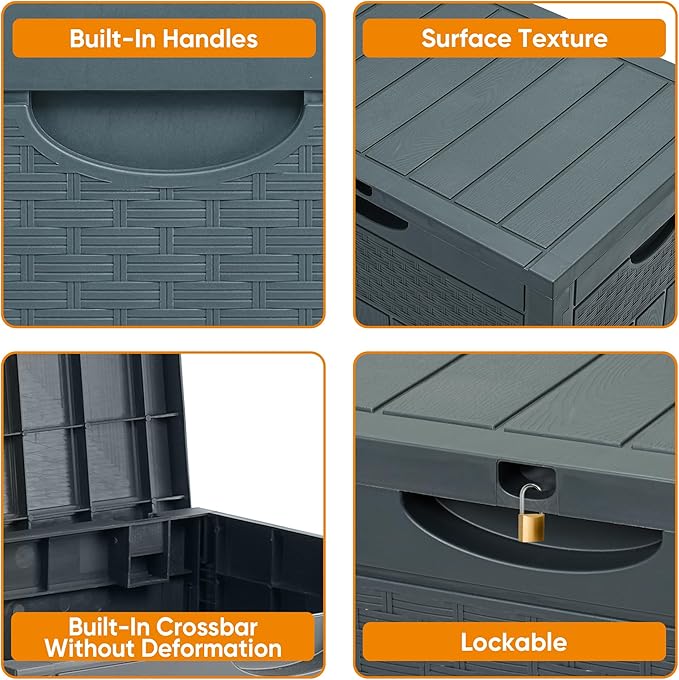 ZYJOYY 33 Gallon Resin Deck Box Waterproof Outdoor Storage Box and Patio Furniture Side Table for Pool Accessories, Gardening Tools, Outdoor Indoor Cushions, Lockable, UV Resistant