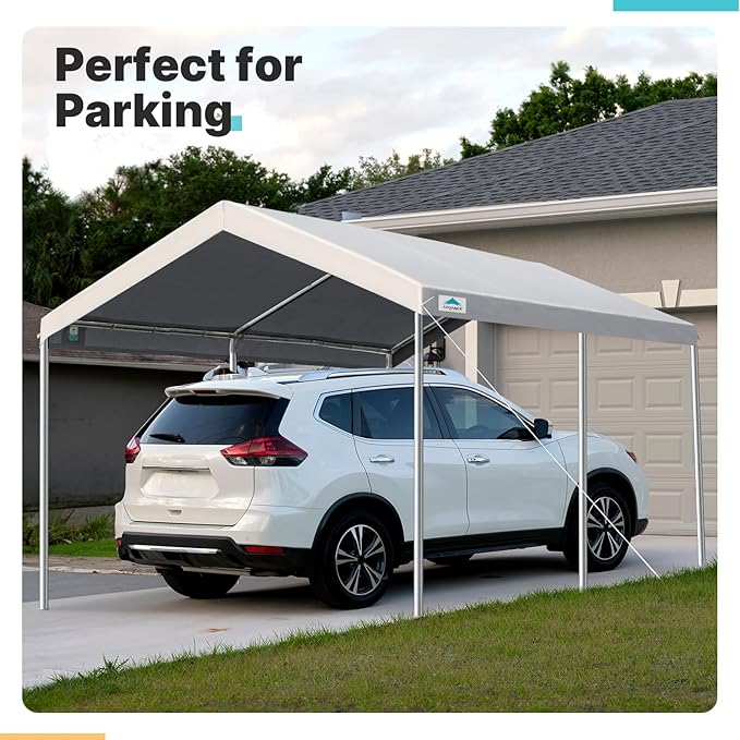 ADVANCE OUTDOOR 10x15 ft Heavy Duty Carport Potable Car Canopy Garage Party Tent Boat Shelter, Adjustable Height from 9.5 ft to 11 ft, Gray
