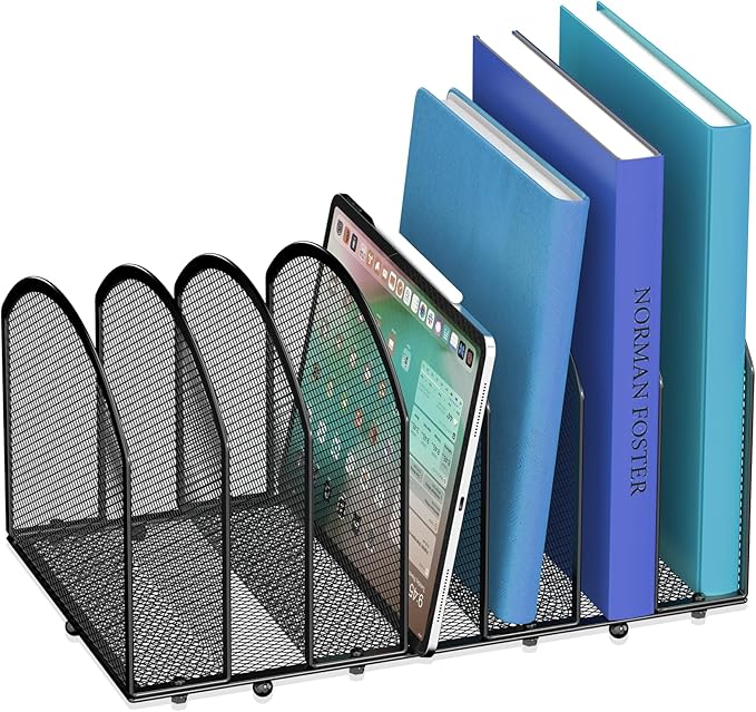 7-Section Desk File Organizer, Mesh Desktop Organizer File Sorter Office Organization Letter Holder, Vertical Desktop File Holder for Office Home, Black