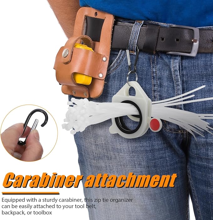 Uonlytech Zip Tie Holder Organizer with Glow in the Dark Feature and Carabiner Attachment for Tool Belt Portable Cable Tie Storage Large Capacity Easy Cable Management