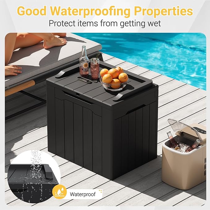 Greesum Outdoor Storage Box 31 Gallon Storage Box with Lid for Patio Furniture, Garden Tools, Pool Supplies, Waterproof and UV Resistant, Lockable, Dark Black