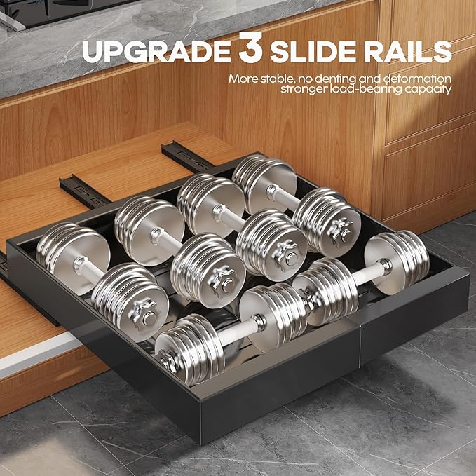 4Pack Expandable Pull Out Cabinet Organizer 21"Deep With Raising Pad for Framed Cabinets,Slide Out Drawers with 4pcs Divider Racks,Roll Out Shelves Adhesive,Adjustable Width 12.05"-20.4"Black