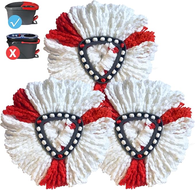 Easywring 1-Tank System,Mop Replacement Heads for O-Ceda Mop Replace Head, Spin Mop Heads Replacements, Microfiber Spin Mop Refills, Easy Cleaning Mop Head Replacement (Red and White 3pcs)