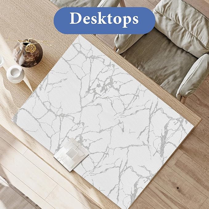 Drawer and Shelf Liner for Kitchen Cabinet: 12 in X 30 Ft Non Slip Waterproof Shelf Paper Non Adhesive Refrigerator Liners Silver Marble Easy Liners for Bathroom with Knife Tape Measure