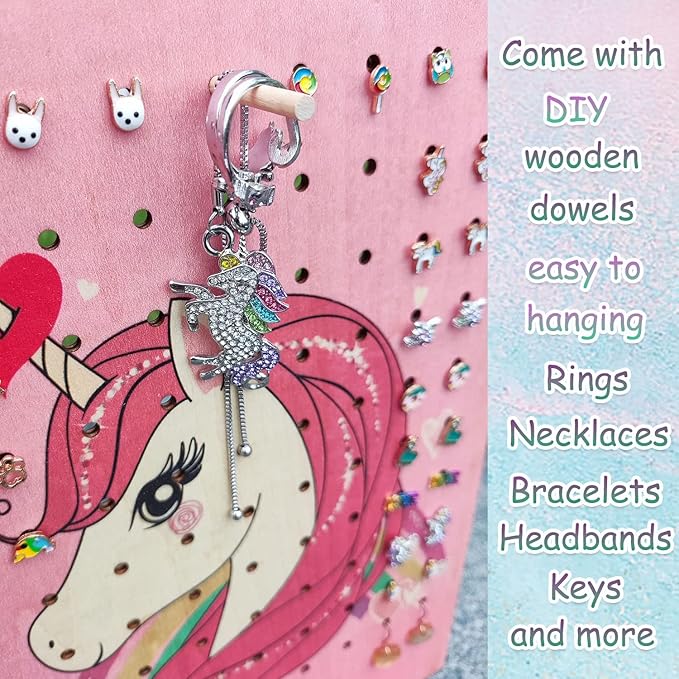Hanging Jewelry Holder Organizer,Nursery Decor Earring holder Jewelry Hanger Wall Mounted Hanging Jewelry Organizer for Stud Earrings,Necklaces,Bracelets,Rings - Unicorn Gifts for Girls (Pink Unicorn)