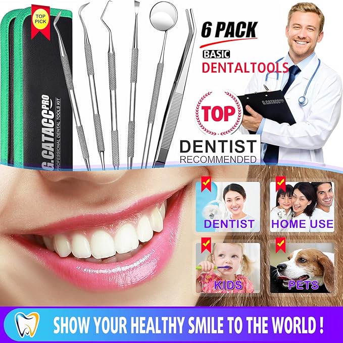 G.CATACC Dental Tools, Dental Pick Teeth Cleaning Tools Hygiene Kit, Plaque Remover for Teeth, Professional Stainless Steel Tooth Scraper Plaque Tartar Cleaner - with Case