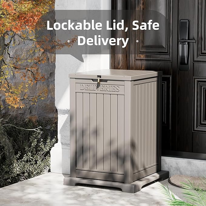 Package Delivery Box for Outside, 48 Gallon Storage with Lockable Secure Design, Large Resin Outdoor Package Drop Cabinet