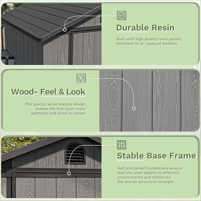Patiowell 4 x 4 FT Plastic Outdoor Storage Shed with Floor, Garden Tool Resin Shed with Two Windows and Lockable Door for Garden, Backyard, Lawn, Easy to Install, Dark Grey