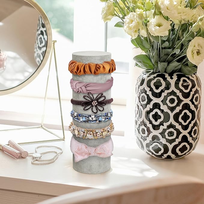 2 Pcs Vertical Headband Holder Organizer Soft Velvet Hairband Dislay Stand Head Band Holders for Girls, Gray