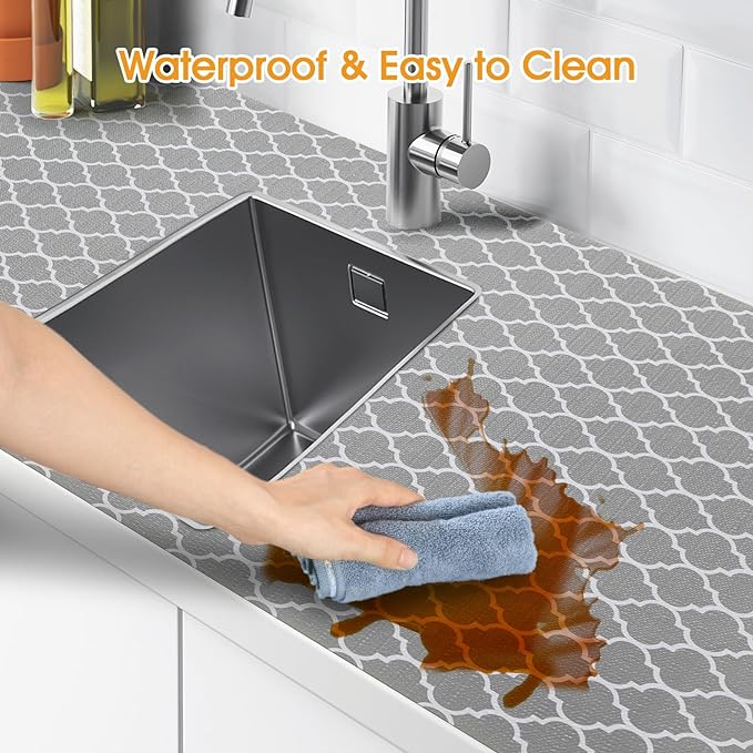 Shelf and Drawer Liner for Kitchen Cabinets Non-Adhesive, Strong Grip Non-Slip Thickened Cabinet Liners for Shelves, Waterproof Mats for Dresser Cupboard, Gray, 23 in x 20 Feet