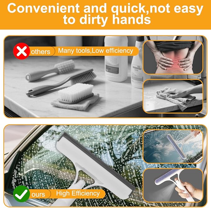 Pro 3 in 1 Window Cleaning Scraper with 2 Replaceable Cleaning Cotton Strips, 3 in 1 Spray Squeegee, Window Squeegee, Suitable for Cleaning Bathroom Glass, Mirrors, Car Windows (White)