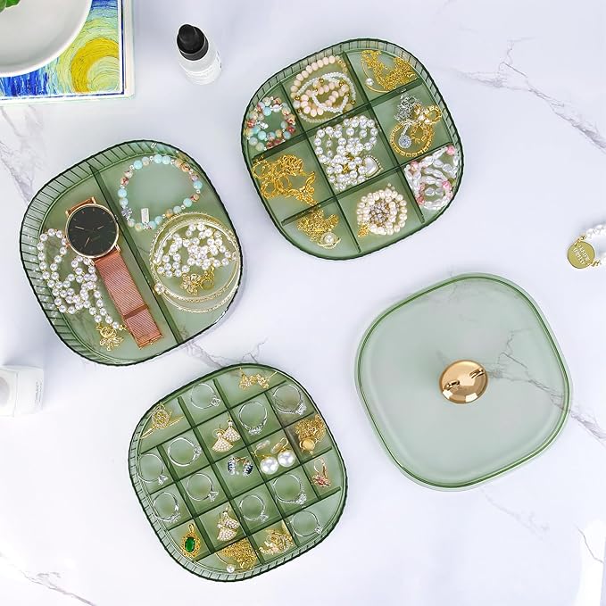 LETURE 3-Layer Acrylic Jewelry Organizer Box for Stud Earrings, Rings, Necklaces, Bracelets, Claw Clip Organizer, Small Bead Storage Containers for Crafts (Green Style2)