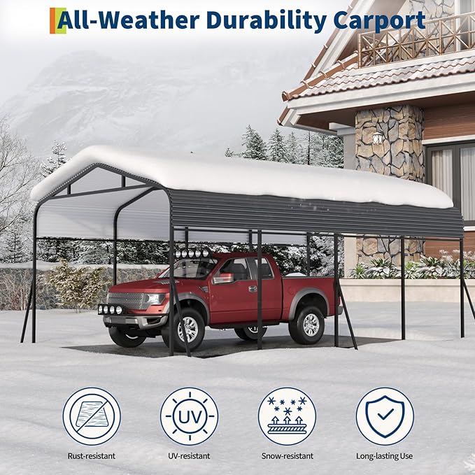 GAOMON Metal Carport, Carport with Reinforced Base and Galvanized Steel Roof, Heavy Duty Garage Car Shelter Shade, Outdoor Car Port Canopy for SUV, Truck, Boats, 12x20 FT