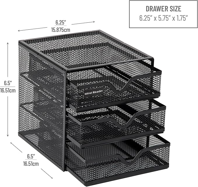 Mind Reader Desktop Accessory Storage, Desk Supplies, Organizer, Office, Metal Mesh, 6.25" L x 6.5" W x 6.5" H, Black