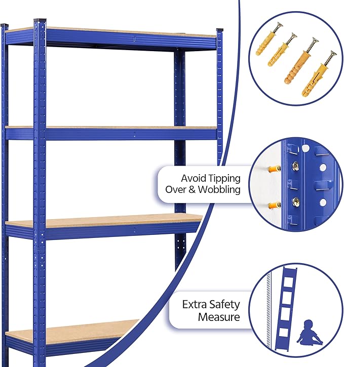Topeakmart 5-Tier Utility Shelves, Metal Adjustable Garage Shelves Storage Racks Heavy Duty Shed Shelving Unit- Blue, 35.5 x 12 x 71 Inch