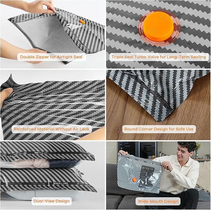 Travel Vacuum Storage Bags with Wireless Rechargeable Electric Pump, 16 Pack Travel Essentials Vacuum Seal Bags for Clothing, Space Saver Compression Packing Bags for Luggage, Suitcase, Backpack, Home