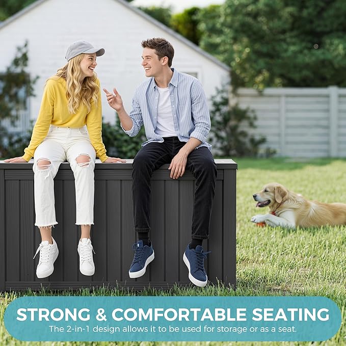 Oudoor Storage Deck Boxes Waterproof, Waterproof and UV Resistant Outdoor Storage Box Lockable Lid for Delivery Box, Indoor, Garden Tools, Pool Supplies, Patio (Black, 180 Gallon)