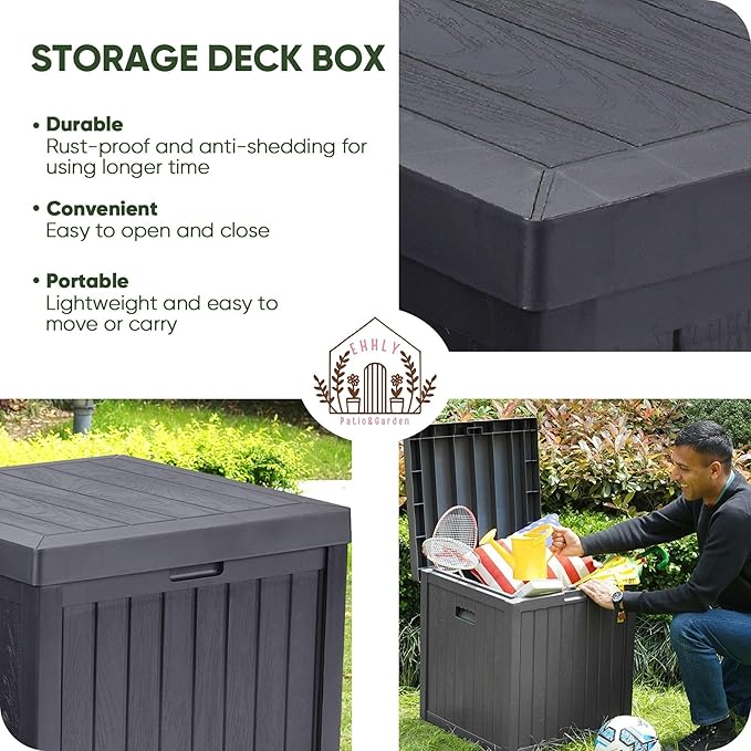 EHHLY Deck Box, 51 Gallon Package Bin Delivery Box for Outside Front Porch, Small Patio Outdoor Storage Boxes Waterproof, UV Resistant Plastic Resin Pool Storage Bins with lids, Grey