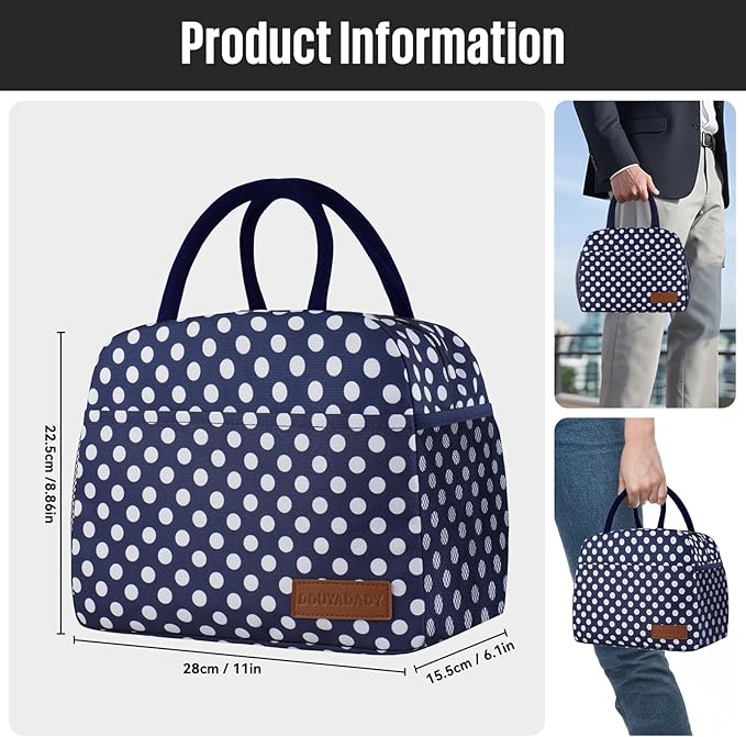 Lunch Bag Women/Men Lunch Box Women/Men (Blue+White dots)