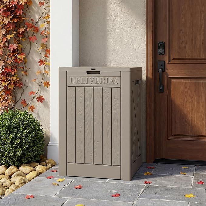 Lockable Outdoor Storage Box 52 Gallon, All-Weather Resin Deck Box for Patio, Garden, Pool, Organizes Furniture Cushions, Gardening Tools, Pool Accessories, Coffee
