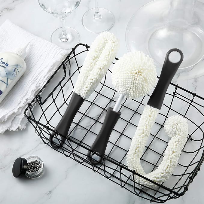 Boao 3 Pcs Decanter Cleaning Brush Wine Glass Decanter Flexible Bottle Brush Set with Cleaning Beads Household Tools for Bottle Goblets Glasses Cups(Black)