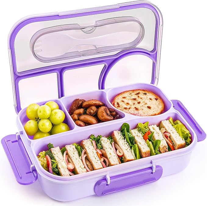 EASYFUN Bento Box Adult, Lunch Box, 4-Compartment Lunch Containers, Drop-Proof, Dishwasher Safe & Made with BPA-Free Materials (Green)