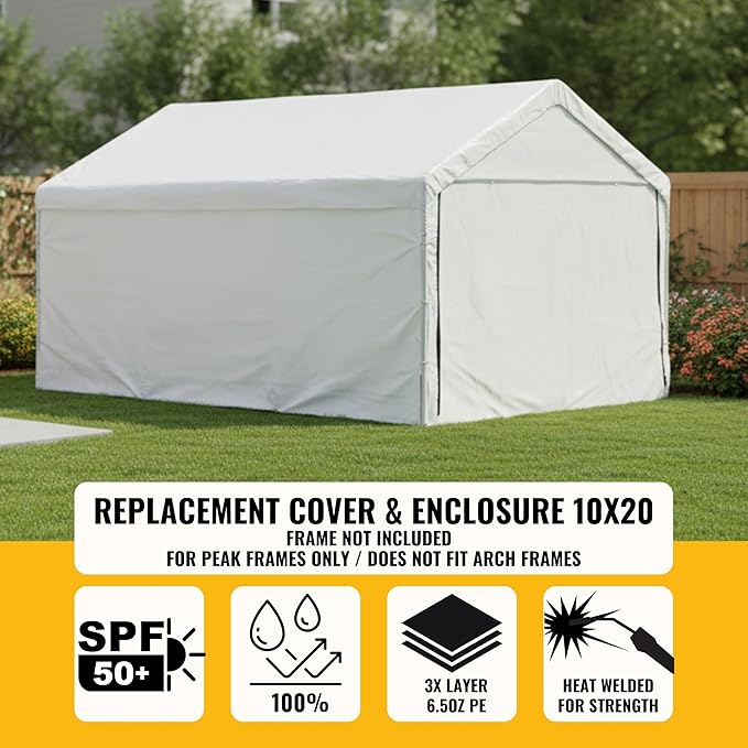 10x20 ft Carport Replacement Canopy Cover with Enclosure Kit - Heavy-Duty Waterproof Tarp with UV Protection, Easy Install Canopy Shelter Top with Sidewalls (Frame NOT Included)